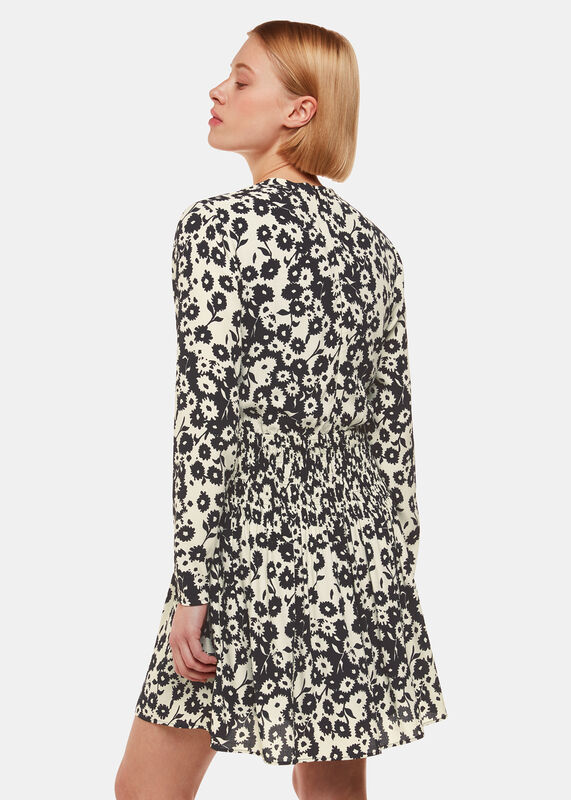 Black Riley Floral Shirred Dress